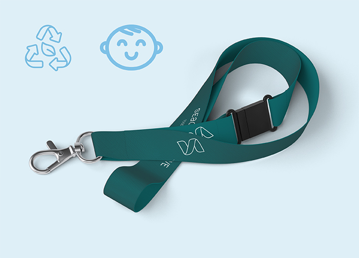 Lanyard in Kindergröße mit Sicherheitsverschluss aus SEAQUAL® YARN | 4/4 | 25 mm | Premiumhaken